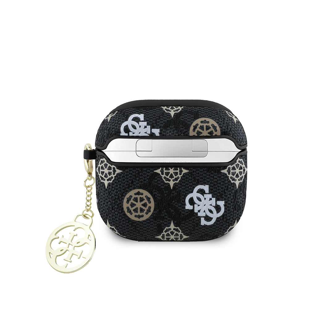 Apple Airpods 4 Kılıf Guess 4G Desenli Yazı Logolu Peony Kapak Siyah