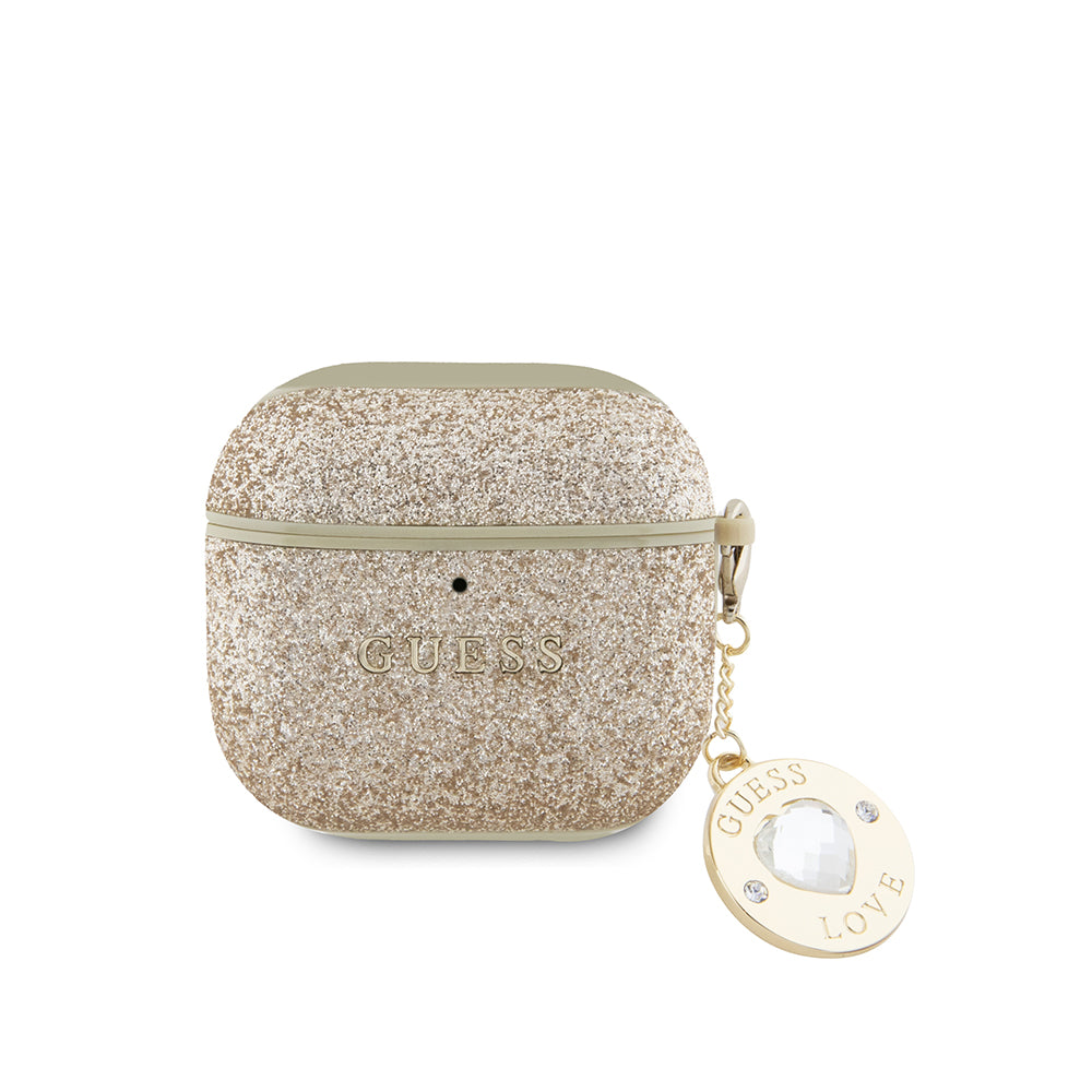 Apple Airpods 4 Kılıf Guess Simli Metal Yazı Logolu Gold