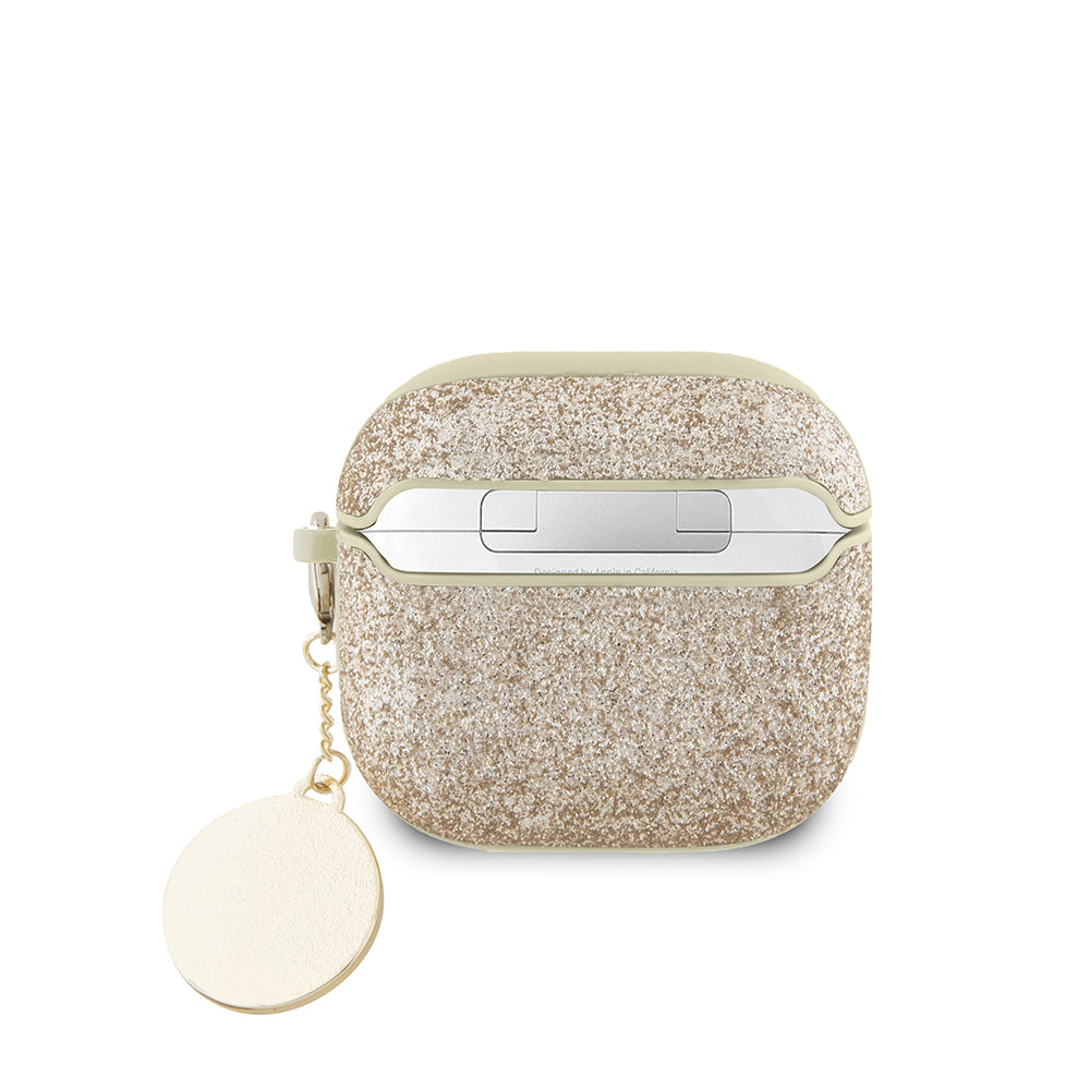 Apple Airpods 4 Kılıf Guess Simli Metal Yazı Logolu Gold