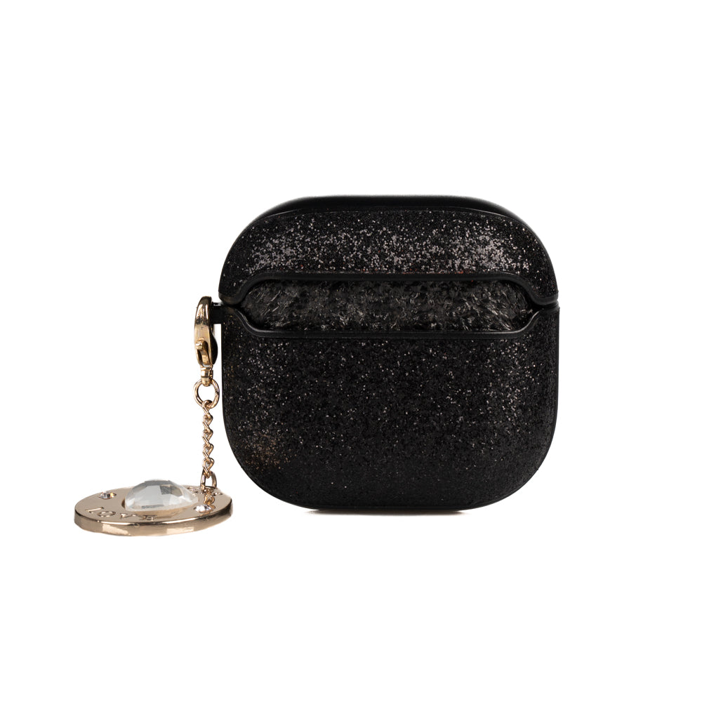 Apple Airpods 4 Kılıf Guess Simli Metal Yazı Logolu Siyah