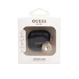 Apple Airpods 4 Kılıf Guess Simli Metal Yazı Logolu Siyah