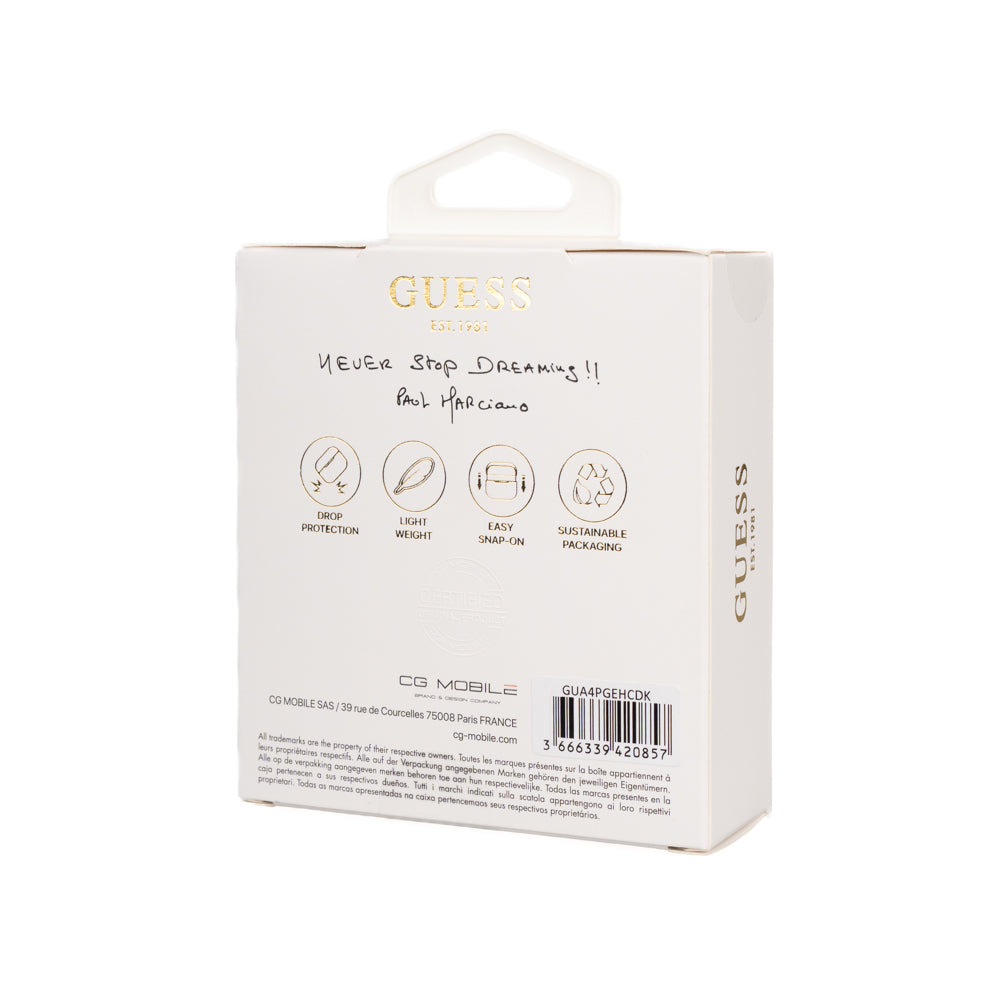 Apple Airpods 4 Kılıf Guess Simli Metal Yazı Logolu Siyah