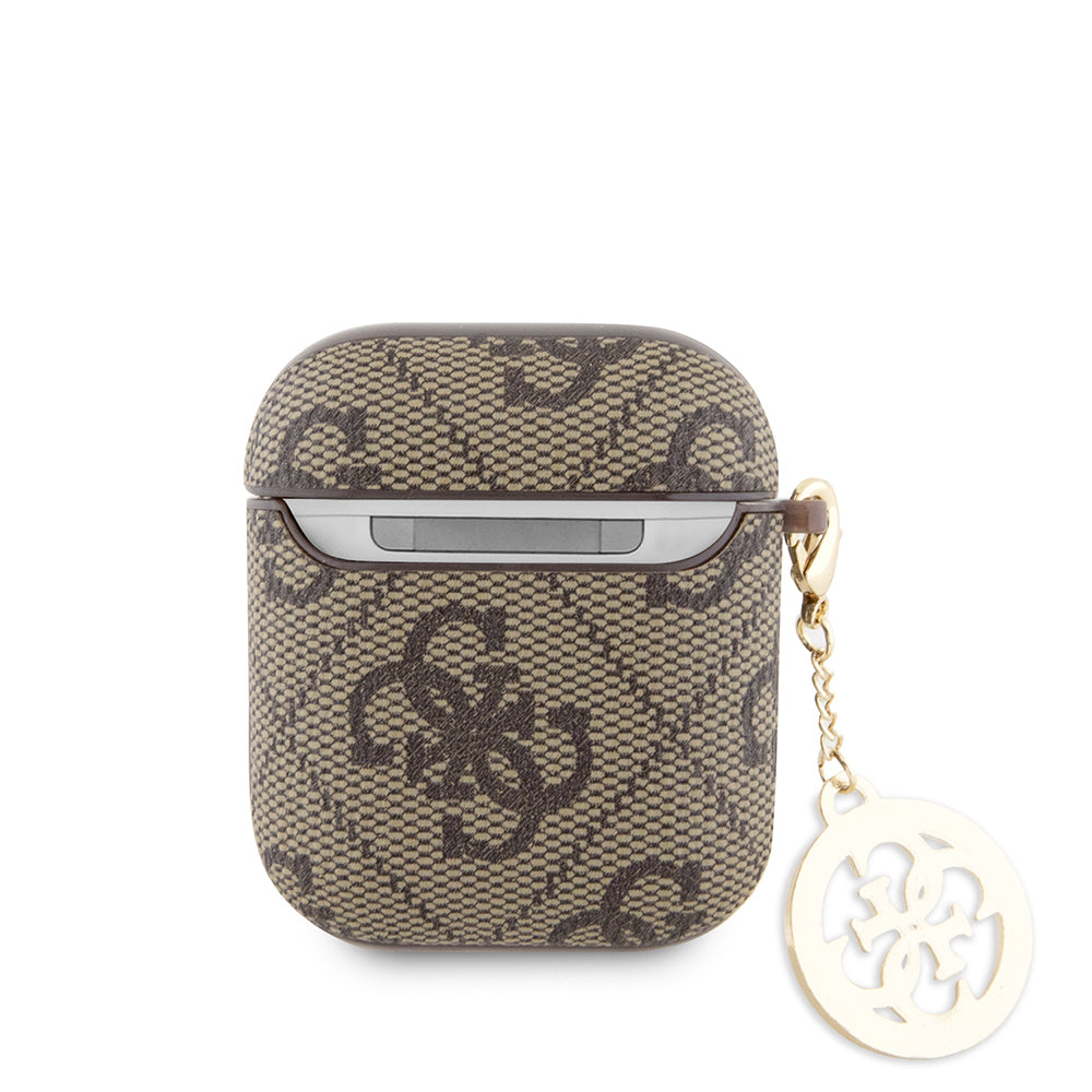 Apple Airpods Kılıf Guess 4G Desenli Taşlı 4G Süs Zincirli Kapak Kahverengi