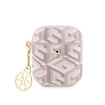 Apple Airpods Kılıf Guess G Cube Desenli 4G Süs Zincirli Kapak Pembe