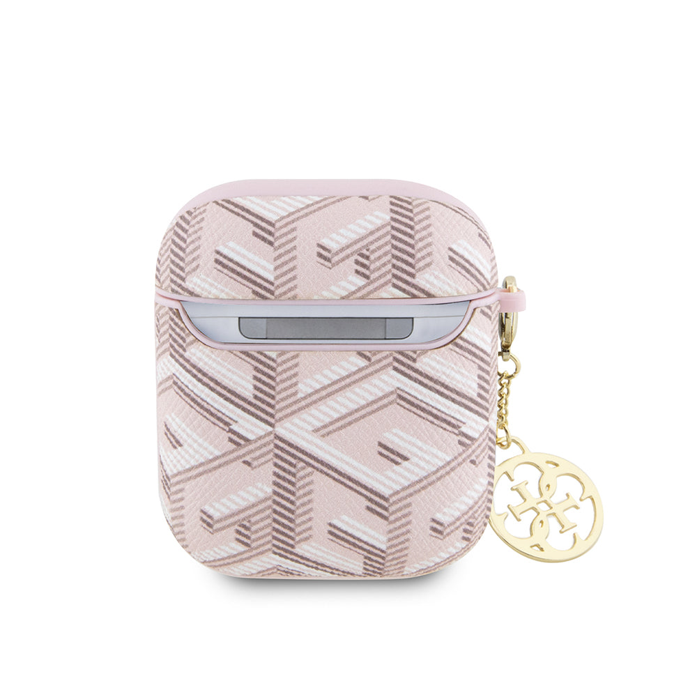 Apple Airpods Kılıf Guess G Cube Desenli 4G Süs Zincirli Kapak Pembe