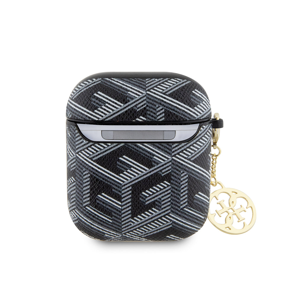 Apple Airpods Kılıf Guess G Cube Desenli 4G Süs Zincirli Kapak Siyah