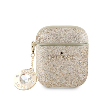 Apple Airpods Kılıf Guess Glitter Elmas Kalp Zincirli Kapak Gold