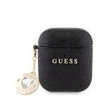 Apple Airpods Kılıf Guess Glitter Elmas Kalp Zincirli Kapak Siyah