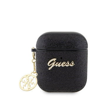 Apple Airpods Kılıf Guess Glitter Logolu 4G Charm Kılıf Siyah