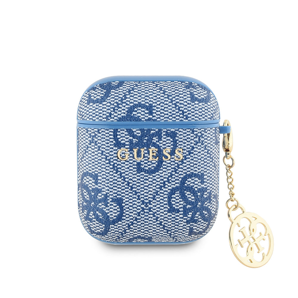 Apple Airpods Kılıf Guess Metal Yazı Logolu 4G Charm Kapak Mavi