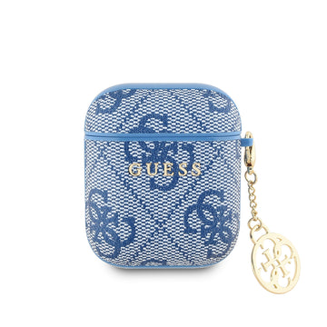 Apple Airpods Kılıf Guess Metal Yazı Logolu 4G Charm Kapak Mavi