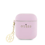 Apple Airpods Kılıf Guess Süs Zincirli Saffiano Kılıf Pembe