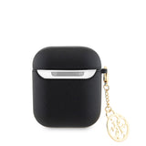 Apple Airpods Kılıf Guess Süs Zincirli Saffiano Kılıf Siyah