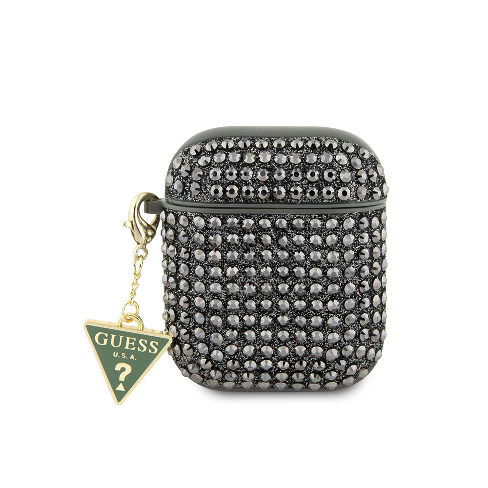 Apple Airpods Kılıf Guess Taş Kaplamalı Üçgen Logolu Kapak Haki
