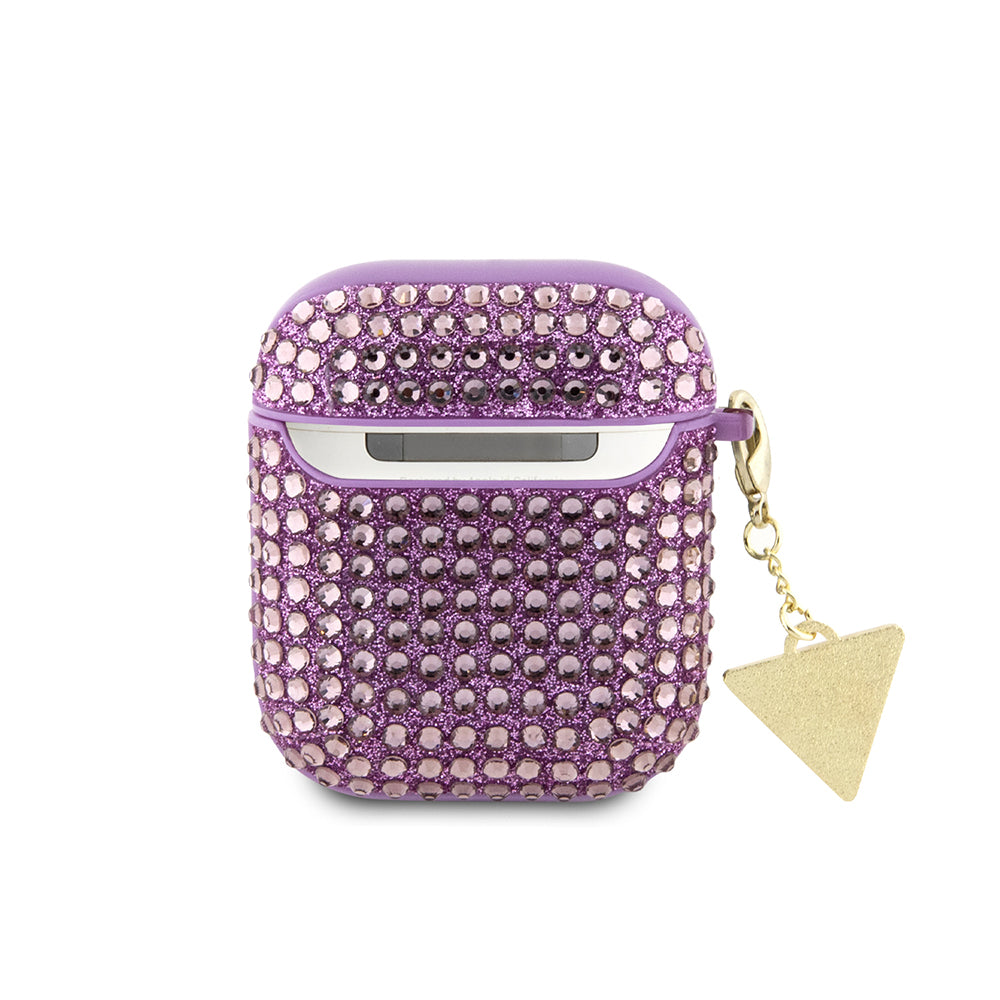 Apple Airpods Kılıf Guess Taş Kaplamalı Üçgen Logolu Kapak Mor
