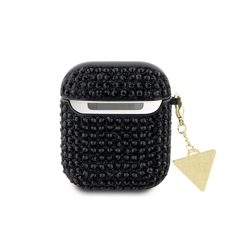 Apple Airpods Kılıf Guess Taş Kaplamalı Üçgen Logolu Kapak Siyah