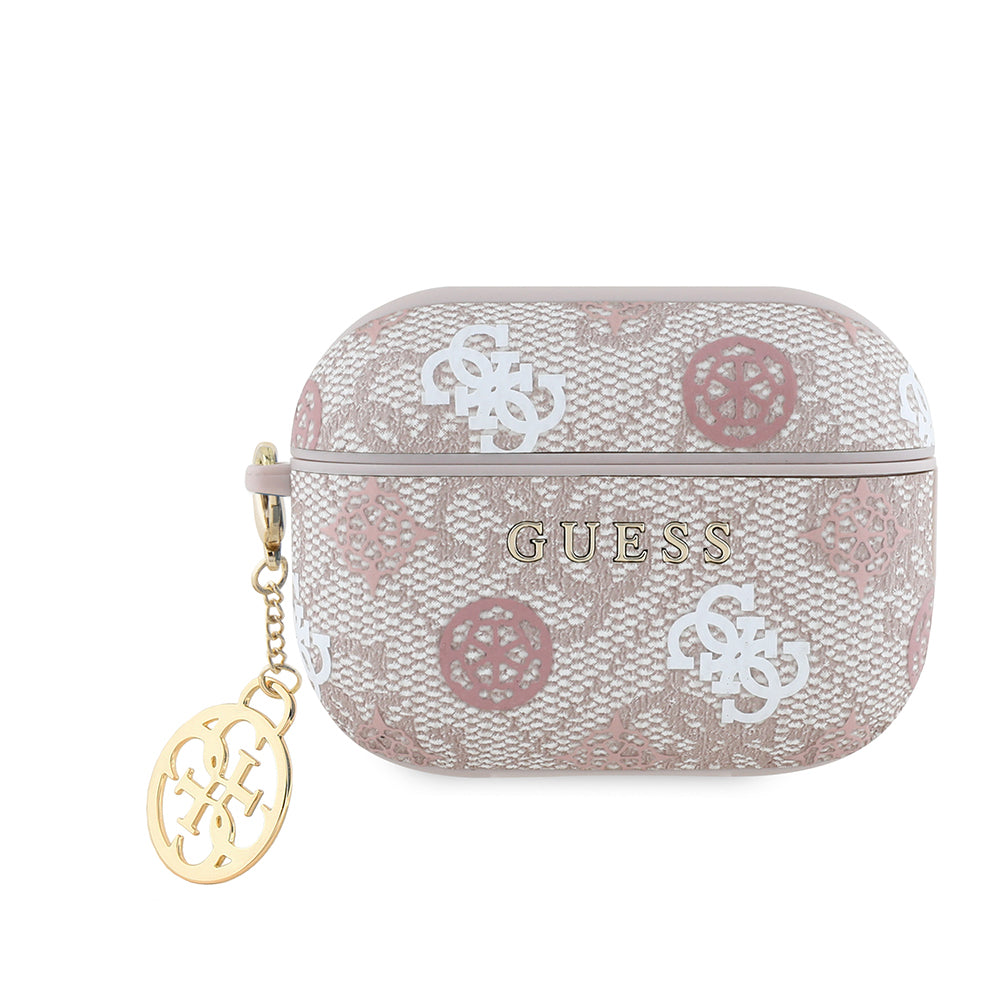 Apple Airpods Pro 2 Kılıf Guess 4G Desenli Yazı Logolu Peony Kapak Pembe