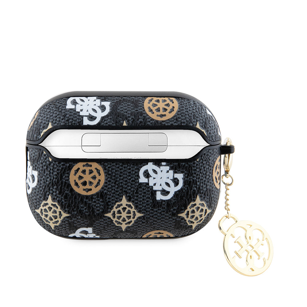 Apple Airpods Pro 2 Kılıf Guess 4G Desenli Yazı Logolu Peony Kapak Siyah