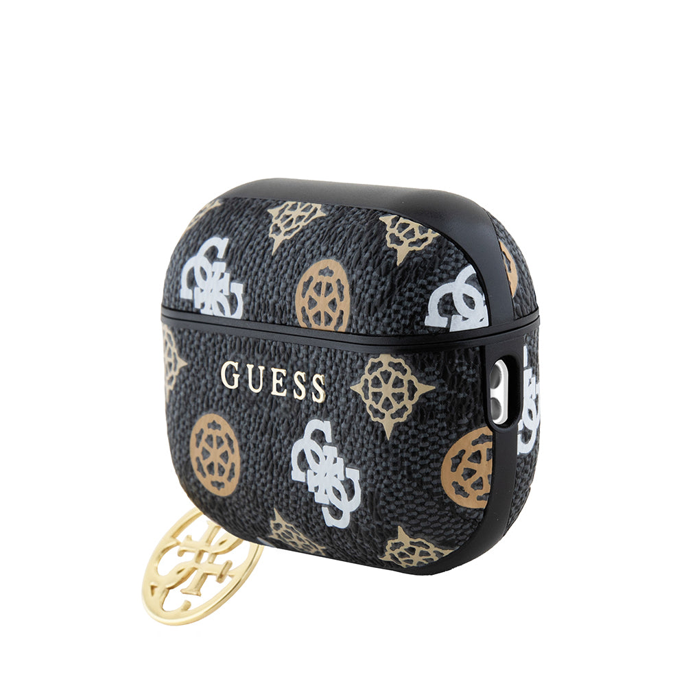 Apple Airpods Pro 2 Kılıf Guess 4G Desenli Yazı Logolu Peony Kapak Siyah