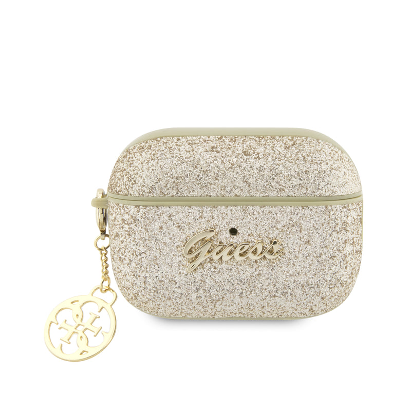 Apple Airpods Pro 2 Kılıf Guess Glitter Logolu 4G Charm Kılıf Gold
