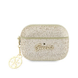 Apple Airpods Pro 2 Kılıf Guess Glitter Logolu 4G Charm Kılıf Gold