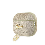 Apple Airpods Pro 2 Kılıf Guess Glitter Logolu 4G Charm Kılıf Gold