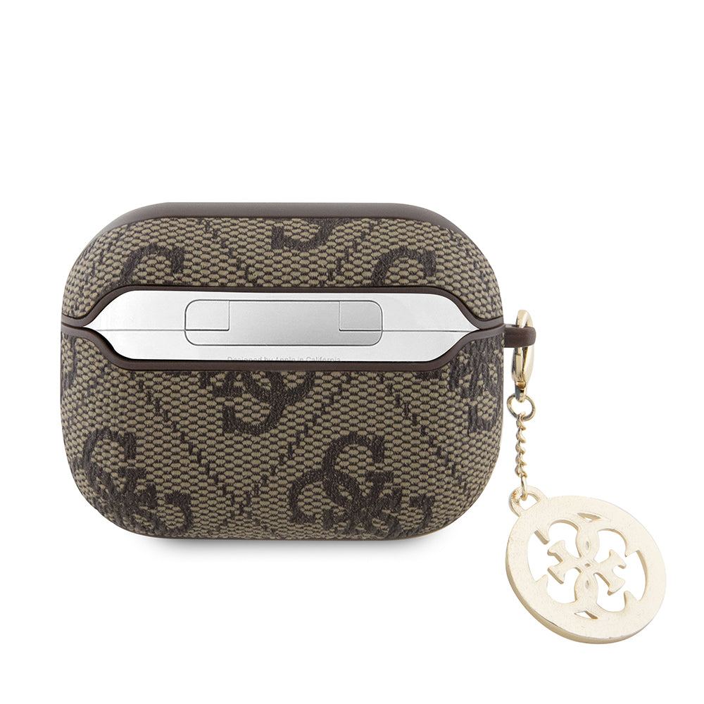 Apple Airpods Pro 2 Kılıf Guess 4G Desenli Taşlı Zincirli Kapak Kahverengi