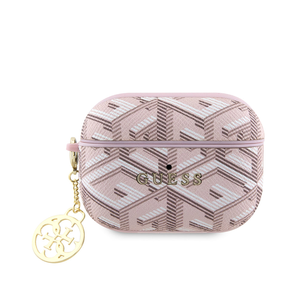 Apple Airpods Pro 2 Kılıf Guess G Cube Desenli 4G Süs Zincirli Kapak Pembe