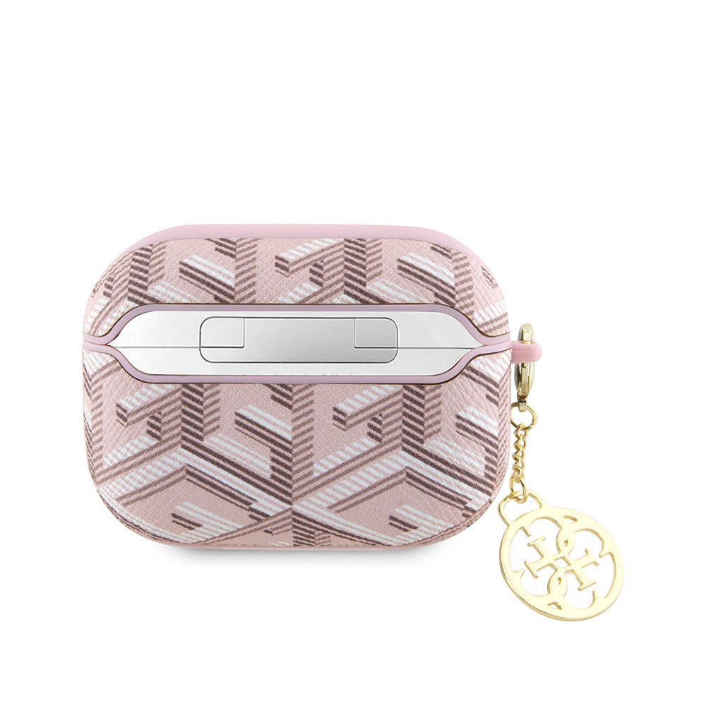 Apple Airpods Pro 2 Kılıf Guess G Cube Desenli 4G Süs Zincirli Kapak Pembe