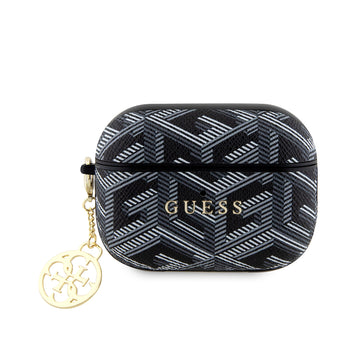 Apple Airpods Pro 2 Kılıf Guess G Cube Desenli 4G Süs Zincirli Kapak Siyah