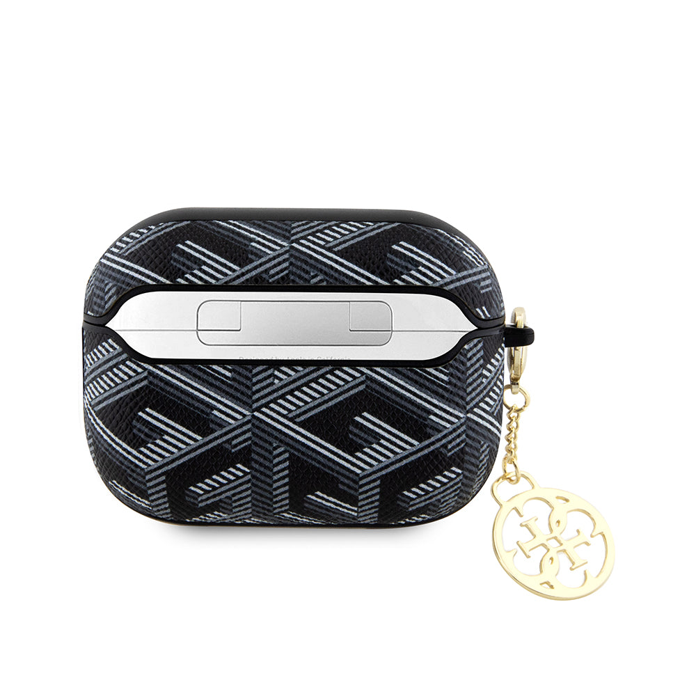 Apple Airpods Pro 2 Kılıf Guess G Cube Desenli 4G Süs Zincirli Kapak Siyah