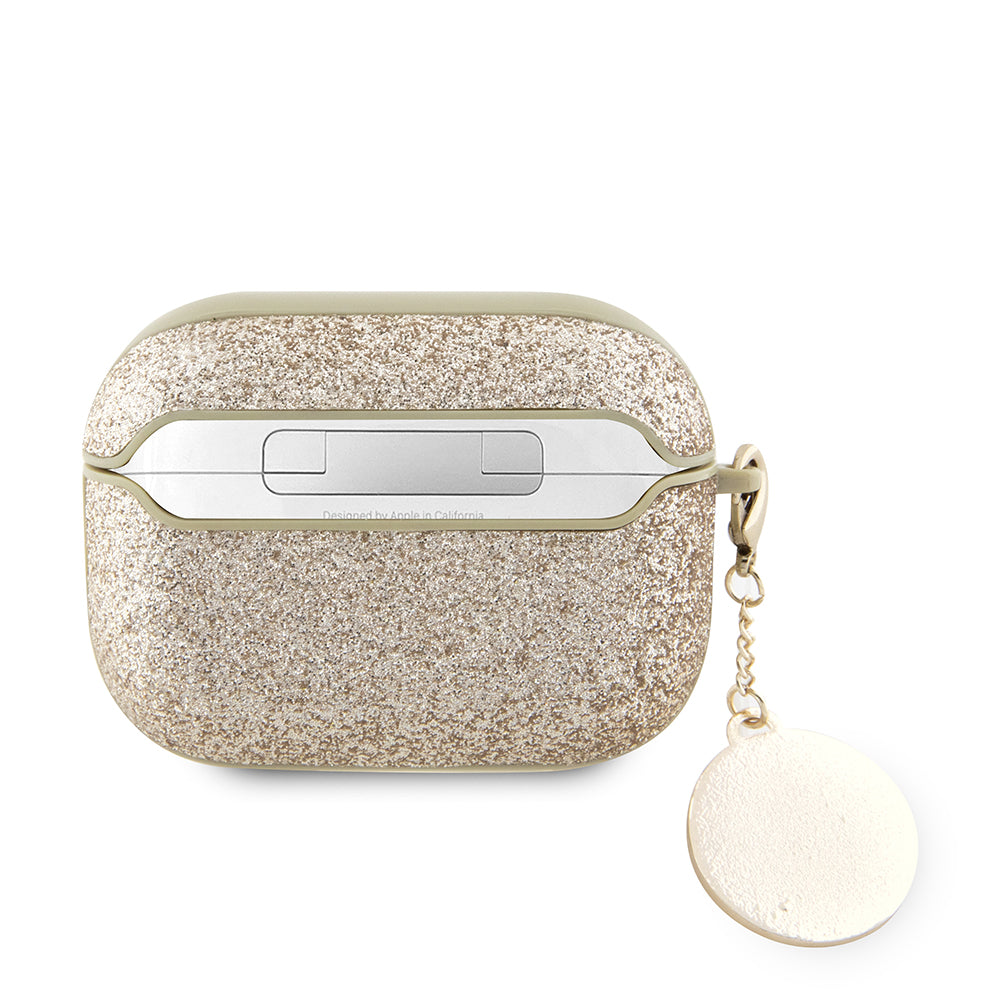 Apple Airpods Pro 2 Kılıf Guess Glitter Elmas Kalp Zincirli Kapak Gold