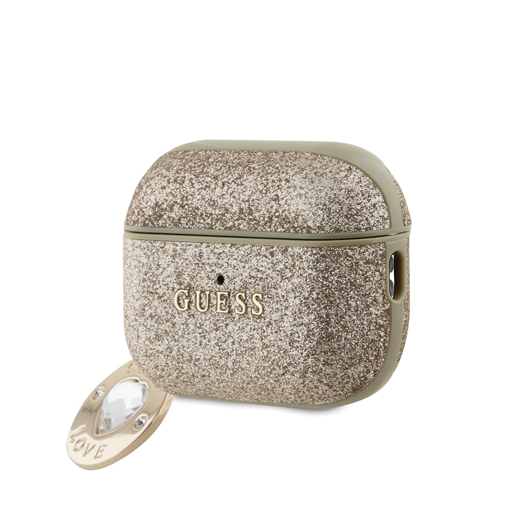 Apple Airpods Pro 2 Kılıf Guess Glitter Elmas Kalp Zincirli Kapak Gold