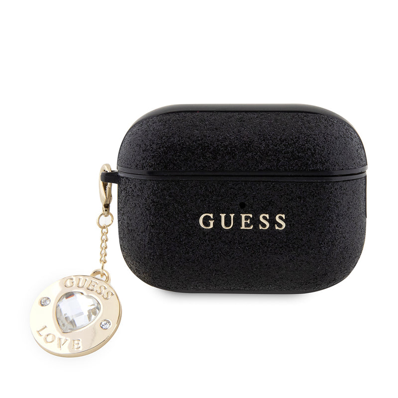 Apple Airpods Pro 2 Kılıf Guess Glitter Elmas Kalp Zincirli Kapak Siyah
