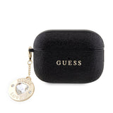 Apple Airpods Pro 2 Kılıf Guess Glitter Elmas Kalp Zincirli Kapak Siyah