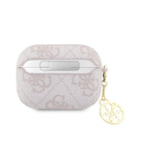 Apple Airpods Pro 2 Kılıf Guess Metal Script Logolu 4G Charm PU Deri Kapak Pembe