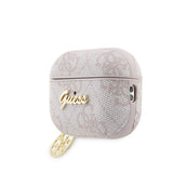 Apple Airpods Pro 2 Kılıf Guess Metal Script Logolu 4G Charm PU Deri Kapak Pembe