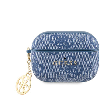 Apple Airpods Pro 2 Kılıf Guess Metal Yazı Logolu 4G Charm Kapak Mavi