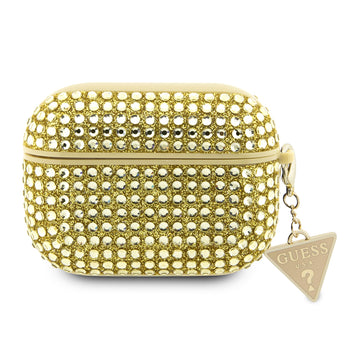 Apple Airpods Pro 2 Kılıf Guess Taş Kaplamalı Üçgen Logolu Kapak Gold