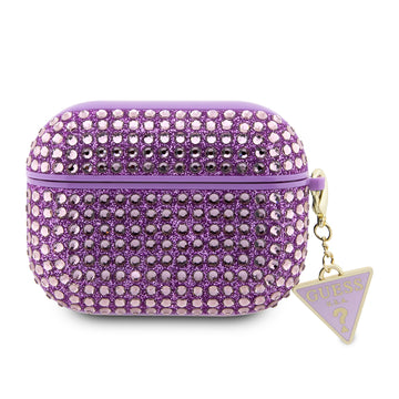 Apple Airpods Pro 2 Kılıf Guess Taş Kaplamalı Üçgen Logolu Kapak Mor