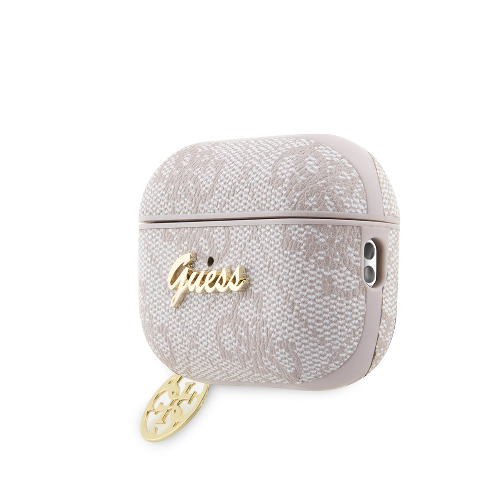 Apple Airpods Pro 3 Kılıf Guess 4G Desenli Metal Script Logolu 4G Charm Kapak Pembe