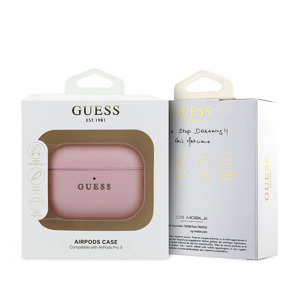 Apple Airpods Pro 3 Kılıf Guess Anahtarlıklı PU Deri Tasarım Pembe