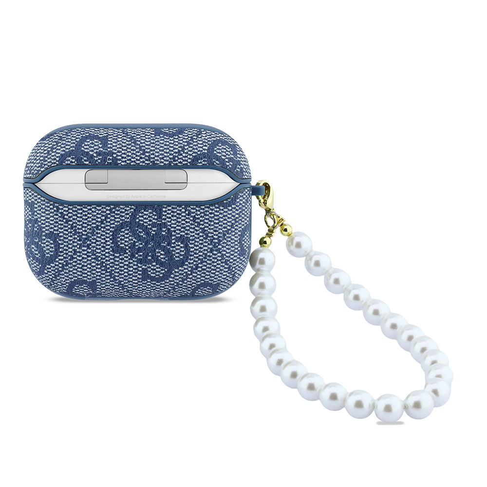 Apple Airpods Pro 3 Kılıf Guess Klasik Logolu 4G Desenli ve İnci Bilek Askılı Mavi