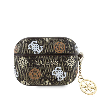 Apple Airpods Pro Kılıf Guess 4G Desenli Yazı Logolu Peony Kapak Kahverengi