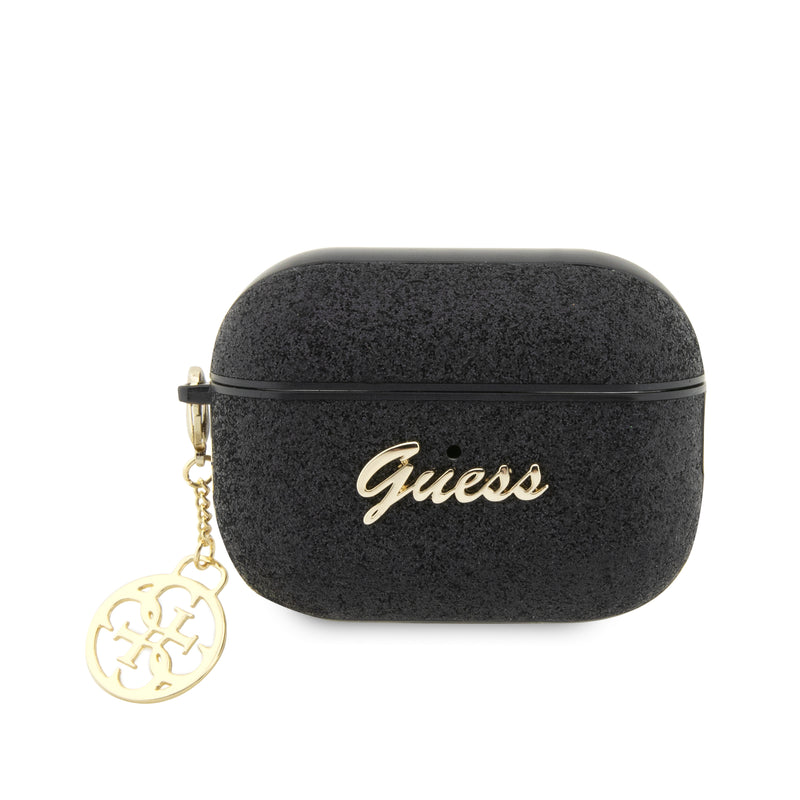 Apple Airpods Pro Kılıf Guess Glitter Logolu 4G Charm Kılıf Siyah