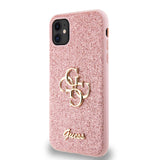 Apple iPhone 11 Kılıf Guess 4G Büyük Metal Logolu Glitter Kapak Pembe