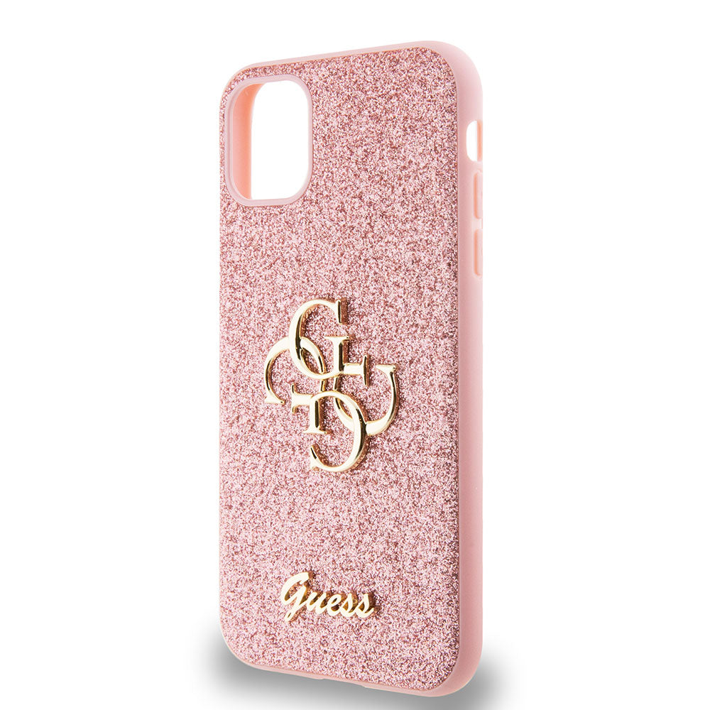 Apple iPhone 11 Kılıf Guess 4G Büyük Metal Logolu Glitter Kapak Pembe