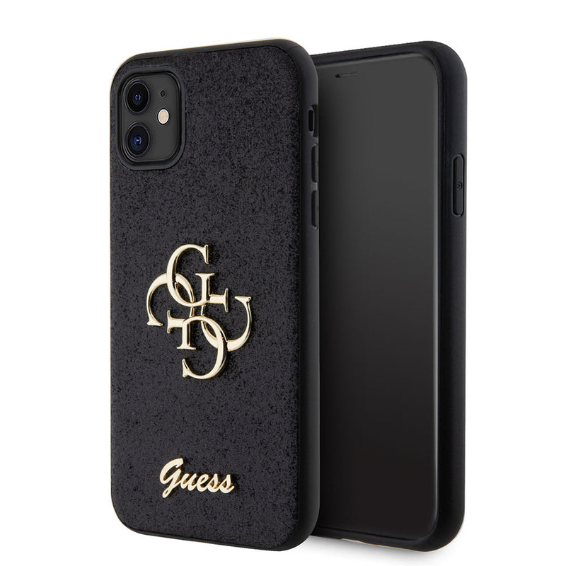 Apple iPhone 11 Kılıf Guess 4G Büyük Metal Logolu Glitter Kapak Siyah