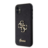 Apple iPhone 11 Kılıf Guess 4G Büyük Metal Logolu Glitter Kapak Siyah