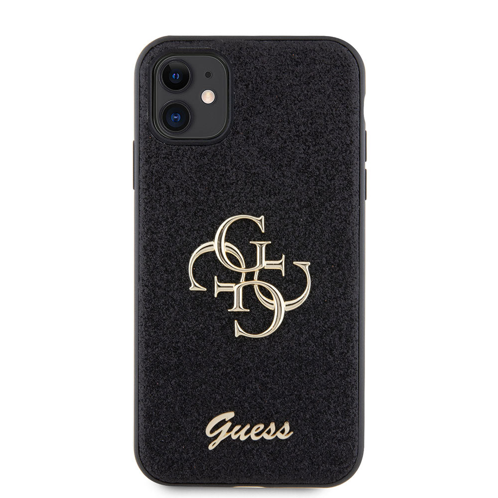 Apple iPhone 11 Kılıf Guess 4G Büyük Metal Logolu Glitter Kapak Siyah